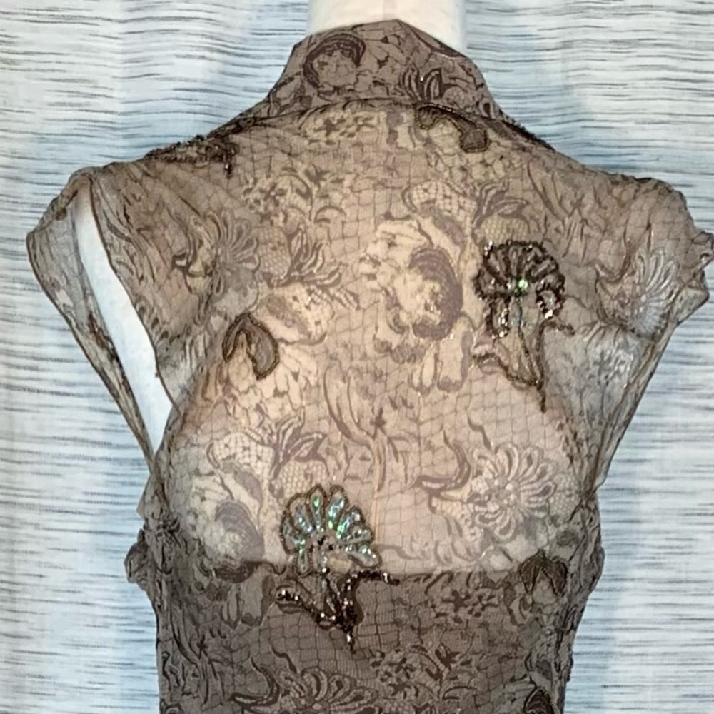Nina Austin brown and tan floral evening gown. - Picture 11 of 14